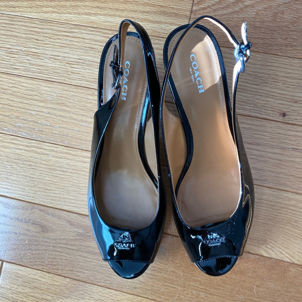*never worn* COACH patent leather black platform sandals